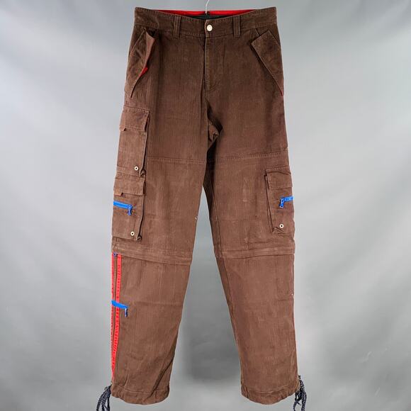 Size  32 Brown Red Corduroy Cotton Cargo Convertible Zip Off Casual Pants - Picture 1 of 8